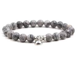 Wycian Bracelet Beads Set, Männer Armband 22cm Perlen Achat Kristall Grau Metalllegierung Elastische Perlen mit Metallanhänger 19cmx8mm Magnet 1er von Wycian