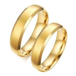 Wycian Coole Ringe Männer, Eheringe Vergoldet 2 Stück Edelstahl 6mm Gold Gebürsteter Ring mit Abgeschrägter Kante Größe Damen 62 (19.7) Herren 54 (17.2) von Wycian