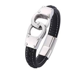 Wycian Edelstahl Armband Damen, Armband für Frauen Handschellen Magnetschnalle Lederarmband Silber 18.5CM Rostfreier Stahl für Männer Frauen von Wycian