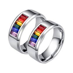 Wycian Ehering Damen, Eheringe Silber Paar 8mm 2 Stück Edelstahl Titan Silberner Lgbt-Ring mit Regenbogen-Zirkonia Größe Damen 65 (20.7) Herren 54 (17.2) von Wycian