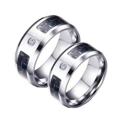 Wycian Ehering Frau, Hochzeitsring Silber Damen 2 Stück Edelstahl Titan 8mm Silberring mit Carbonfaser-Inlay Bandring Größe Damen 65 (20.7) Herren 62 (19.7) von Wycian