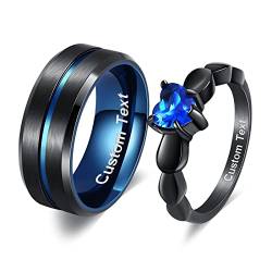 Wycian Eheringe Schwarz Paarpreis, Ringe Damen mit Gravur 2 Stück Edelstahl Blau Verlobungsring Schwarz Herz Zirkon Saphir Titan Damen 62 6mm Herren 67 8Mm von Wycian