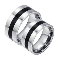 Wycian Eheringe Silber Paar, Damen Ring Edelstahl 2 Stück Titan 9mm Silberring mit Schwarzer Emaille Bandring Damen 54 (17.2) Herren 65 (20.7) für Paare von Wycian