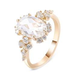 Wycian Hochzeitsringe, Ring Damen 60 9 Karat Gelbgold 9K Blume 3 Moissanit 3Ct Ovalschliff Weiß Gravur Für Abschluss Verlobungsring Damen Infinity von Wycian