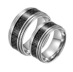 Wycian Partnerringe, Eheringe In Schwarz 2 Stück Edelstahl Titan 9,5 mm Silberring-Inlay Aus Schwarzer Kohlefaser Größe Damen 60 (19.1) Herren 65 (20.7) von Wycian