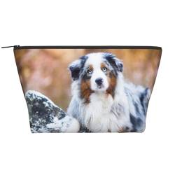 Australian Shepherd Schnee Winter Schöne Hunde, Kulturbeutel, Make-up-Tasche, Kosmetiktasche, tragbare Reise-Kulturtasche von Wykjtwo