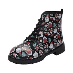 Wyongtao Damen Schnürstiefel Punk Print Herbst Winter Gotisch Stiefeletten Ankle Booties Mit Thermofutter Kurzschaft Stiefel von Wyongtao