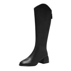 Wyongtao Damen Stiefel Hohe Flach Stiefel Lange Stiefel Kunstleder Boots High Heels Herbst Winter Mode Elegant Chic Schuhe von Wyongtao