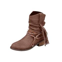 Wyongtao Damen Stiefeletten Mit Absatz Cowgirl Western Biker Boots Chelsea Kurze Damenschuhe Retro Stiefel Kurzschaft Bequem Schuhe von Wyongtao