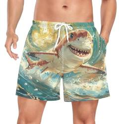 Niedlicher Cartoon Baby Haifisch Herren Badeshorts Badehose Männer Boardshorts mit Mesh-Futter für Sporthose Schwimmhose von Wzzzsun