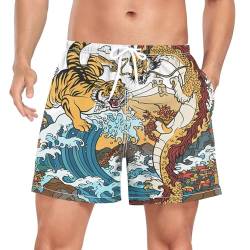 Wzzzsun Japanisches Drache Tiger Tier Herren Badeshorts Badehose Männer Boardshorts mit Mesh-Futter für Sporthose Schwimmhose von Wzzzsun