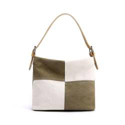 XAGMODSHN Damen-Reisetasche, großes Fassungsvermögen, Schultertasche, Handtasche, Patchwork-Tragetasche, Leinentasche, lässig, Khaki von XAGMODSHN