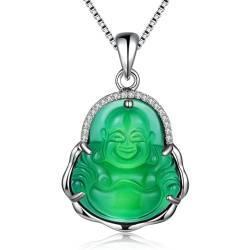 XAoSCd Geschnitzter Jade-Buddha-Anhänger Für Männer – S925 Silber Kristall Chalcedon Buddha-Halskette Schmuck (Anhänger „Lachender Buddha“ Aus Jade, Anhänger „Lachender Buddha“ Aus Jade) von XAoSCd