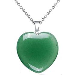 XAoSCd Herzförmiger Anhänger Aus Natursteinkristall – Bunte Halskette Für Damen Und Herren (Grün) von XAoSCd