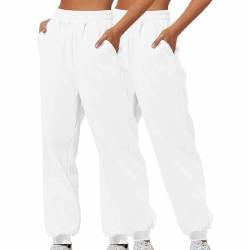 XCXC 2er-Pack Damen Jogginghose mit Cinch-Bottom und Taschen Frauen Einfarbiger Trainingsanzug Baggy Hose mit elastischer Taille für Lässiges Hip-Hop, Fitnessstudio und Joggen von XCXC