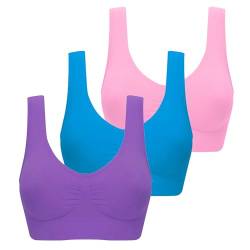 XCXC 3er Pack BH Damen ohne Bügel Push Up Sport BH Set Frauen Starker Halt Große Größen Unsichtbarer Luftiger BHS Yoga-BH Women Bra für Schlafen Yoga Gym Outdoor Fitness von XCXC