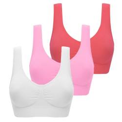 XCXC 3er Pack BH Damen ohne Bügel Push Up Sport BH Set Frauen Starker Halt Große Größen Unsichtbarer Luftiger BHS Yoga-BH Women Bra für Schlafen Yoga Gym Outdoor Fitness von XCXC