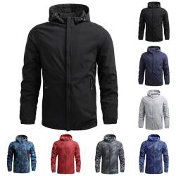 XCXC Jacke Herren Übergangsjacke mit Kapuze Männer Regenjacke Softshelljacke mit Reißverschluss Herren Winddicht Outdoorjacke Herbstjacke Winterjacke Wintermantel Kapuzenjacke Trenchcoat von XCXC