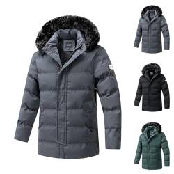 XCXC Winterjacke Herren Gefütterte Jacke mit abnehmbarer Kapuze Männer Reißverschluss Pufferjacke Down Coat Winddicht Windbreaker Outdoorjacke Warme Jacke Mantel Herbstjacke Wintermantel von XCXC