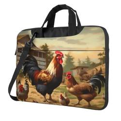 XDCYWBZDBC Laptoptasche mit Bauernhof-Aufdruck, Huhn und Hahn, Computer-Hülle, Kuriertasche mit Schultergurt, Business-Aktentasche für Männer und Frauen, zur Arbeit, Reisen, Schule, passend für von XDCYWBZDBC