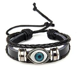 Herren Armband Armbänder, Kristall-Armband, Armbänder für Männer, Lucky Layered Pu-Leder-Holzperlen-Armband-Armreif, handgefertigt, verstellbar, ethnisches geflochtenes Armband für Damen, Herren, Jun von XFGFDFF