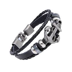 Männer Armband Leder Armreif Armband-Set, Chakra-Armbänder, Armband für Damen, Anker-Armband für Männer und Frauen, Unisex-Armband aus Leder (schwarz), Armbänder für Männer und Frauen mit Armband-Ank von XFGFDFF