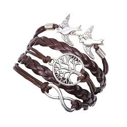 XFGFDFF Männer Armband Leder Armreif Armbänder,Armbandanhänger,Armband für Frauen,Stammbaum-Glücksvogel-Charm-Armbänder,Charm-Mehrschicht-Lederarmband,Wickelarmband,Seil,geflochtene Schnur,Armband 7 von XFGFDFF