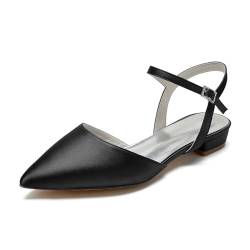 Ballerinas Damen Slingback Knöchelriemen Spitzschuh Niedriger Absatz Hochzeit Flache Schuhe Sommer Sandalen,Schwarz,42 EU von XHLZAAUE