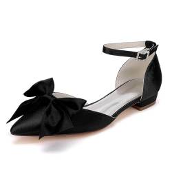 Damen Ballerinas Klassische Knöchelriemen Spitze Zehen Hochzeitsschuhe mit Bogen Partei Abendschuhe,Schwarz,39 EU von XHLZAAUE