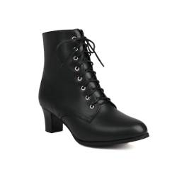 Damenstiefel Mode Mandelzehe Schnürstiefeletten mit Absatz Bequeme Winterstiefel für Frauen,Schwarz,44 EU von XHLZAAUE