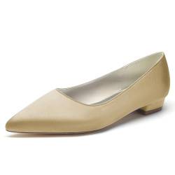 XHLZAAUE Brautschuhe Damen Geschlossene Ballerinas Hochzeit Flache Schuhe Klassische Spitzschuh Slip auf Walkingschuhe,Champagne,43 EU von XHLZAAUE