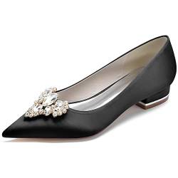 XHLZAAUE Damen Geschlossene Ballerinas Hochzeit Flache Schuhe Klassische Slip auf Abendschuhe mit Strass,Schwarz,39 EU von XHLZAAUE