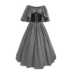 Mittelalter Kleid Damen Lang Off Shoulder Viktorianisches Kleid Damen Kurzarm Hohe Taille Halloween Kleid Damen Schnürung Einfarbig Festliche Partykleider A Linie Ballkleid Elegant Schöne von XIADUOBAAN