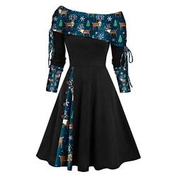 Weihnachten Kleid Damen Elegant Kashmir Schulterfrei Weihnachtskleid Damen Knielang Mit Knopfleiste Winterkleid Damen Weihnachts Rentier Muster Herbstkleid Damen A Linie Christmas Schöne Grün von XIADUOBAAN