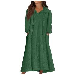 Winterkleid Damen Fleece Lang Langarm Winter Kleider Damen Mit Kapuze Warm Maxikleid Damen V Ausschnitt Mit Taschen Kleid Damen Elegant Einfarbig Hauskleid Damen Innenfutter Schlafkleid Damen von XIADUOBAAN