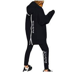 XIADUOBAAN Jogginganzug Damen Warm Winter Set 2 Teilig Hosenanzug Damen Jacke Damen Hoodie Langarm Trainingsanzug Damen Fitness Lang Jogging Hose Hausanzug Damen Casual Einfarbig Buchstabenmuster von XIADUOBAAN