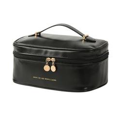 XIAHIOPT Kosmetiktasche für Damen, elegante PU-Make-up-Tasche, Reise-Toilettenartikel-Organizer, Aufbewahrung, Hängetasche, Tragetasche, Schwarz von XIAHIOPT