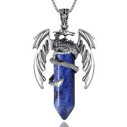 XIANNVXI Drachen Kette Herren Kristalle ketten für Herren Edelsteine Anhänger Edelstahl Silber Herren Halsketten Halskette zum Vatertag Geschenke Papa Schmuck（Blauweißer Sodalith） von XIANNVXI