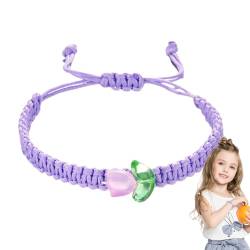 XIAOXIAOYU Handgefertigtes gewebtes Stoffarmband, gewebtes handgefertigtes Armbandseil,String Flower Tulpe Gewebte Armbänder - Verstellbares Bohemian-Armband mit Perlen für Teenager-Mädchen von XIAOXIAOYU