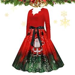 XIAOXIAOYU Kleid mit Weihnachtsdruck | Bedrucktes Langarm-Swingkleid,Auffälliges Partykleid, festliches Langarmkleid für Zuhause, Bar, Outdoor von XIAOXIAOYU