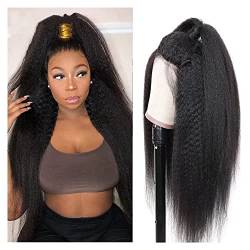 2024 Wig, Kinky Straight Human Hair Wigs Long Kinky Curly Wig Brazilian Virgin Wig Straight kinky Wigs for Black Women 13x6 Unprocessed Pre Bleached Knots Transparent Lace Hair Wig 150% Density(18 Inc von XIAOYIWIN