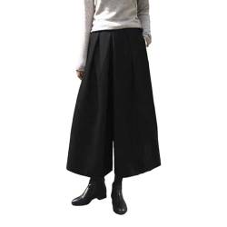 Damen Elegante Hose Winter Stiefelhose Einfarbige Culottes aus Wolle mit lockerem, Weitem Bein, Baggy Winter Hosen Damen Große Größen Elastische Hosen Relaxing Hose Thermohose für Frauen Streetwear von XIAOYUER