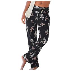 XIAOYUER Leichte Sommerhose Damen Boho Strandhose Sommer Locker Luftig Stoffhose Casual Pants Elegant Pumphose Bequeme High Waist Hose Weites Bein Freizeithose Schlupfhosen Hippie Lange Haremshose von XIAOYUER