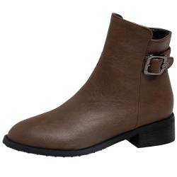 XIEPP Damen Classic Bikerstiefel Stiefeletten mit Blockabsatz und Reißverschluss von XIEPP