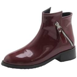 XIEPP Damen Retro Stiefeletten mit Blockabsatz und Reißverschluss von XIEPP