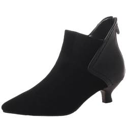 XIEPP Damen Spitze Stiefeletten Kitten Heel Kurze Stiefel mit Reißverschluss von XIEPP