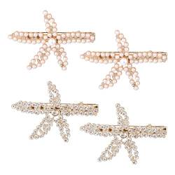 4stk Perlen und Strass Seestern-Haarspangen, Böhmen Gold -Haarspangen Sommer-Strandschmuck für Damen Mädchen Braut Halloween Karneval Meerjungfrauen-Kostümschmuck von XIHIRCD