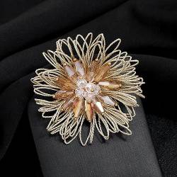 Retro-Brosche, Design Sense Kristall-Feuerwerk-Brosche, Damenmode, gewebte Corsage, Perle, Strass, Blumenbroschen, Retro-Anstecker for Damen (Color : Champagne) von XINCXIN