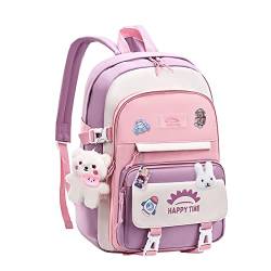 XINGLIDA Kinder Schulrucksack Für Mädchen Laptop Rucksack Grundschultaschen Büchertaschen Mit Anstecknadeln Und Anhänger Für Teenager von XINGLIDA