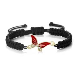 XINLIANYI 1 x Armreif für Damen, roter Schmetterling, verstellbares Armband, gewebter Faden, Herren-Armbänder, Edelstahl, Zirkonia von XINLIANYI